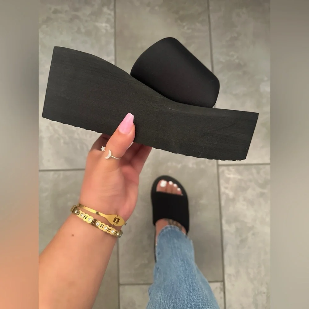 🖤 New! Black Platform Memory Foam Like Wedge Slide Sandals *RUNS BIG*